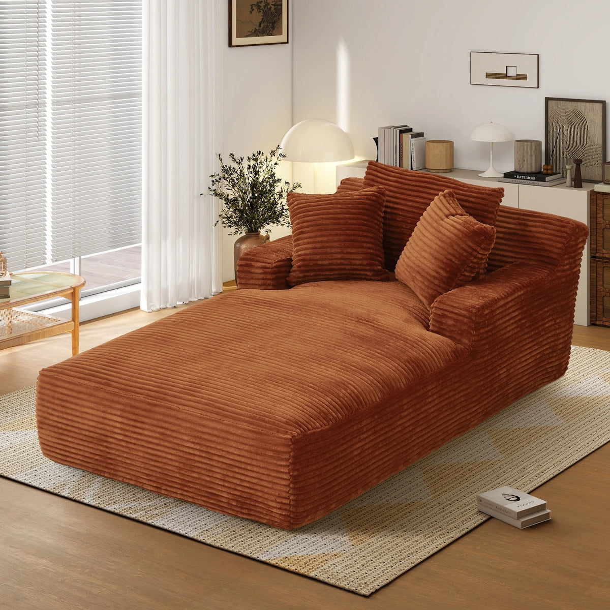 Aukfa 78.7" Extra Long Chaise Lounge Sofa, Oversized Upholstered Couch with 3 Pillows for Indoor Living Room/Bedroom,Orange