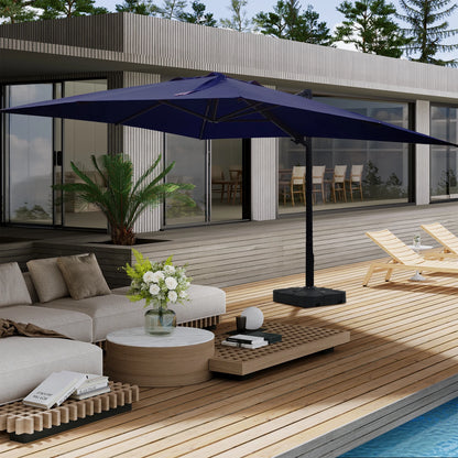 Boyel Living 10 x 13 FT Cantilever Patio Umbrella, Outdoor Rectangle Offset Umbrella with 360°Rotation, Heavy Duty Patio Hanging Umbrella with Base for Garden Pool Backyard, Navy Blue