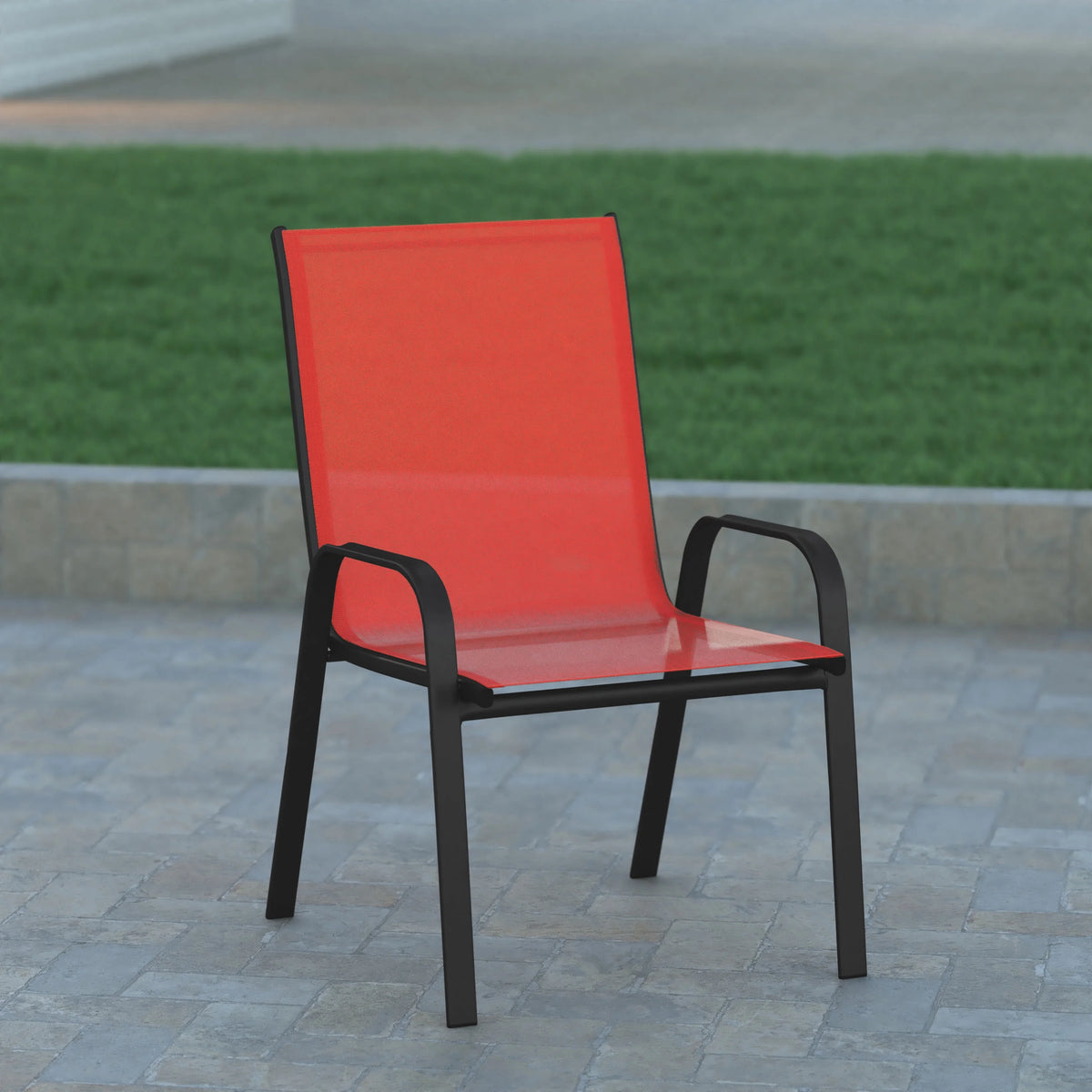 Emma + Oliver 4 Pack Gray Outdoor Stack Chair with Flex Comfort Material - Patio Stack Chair