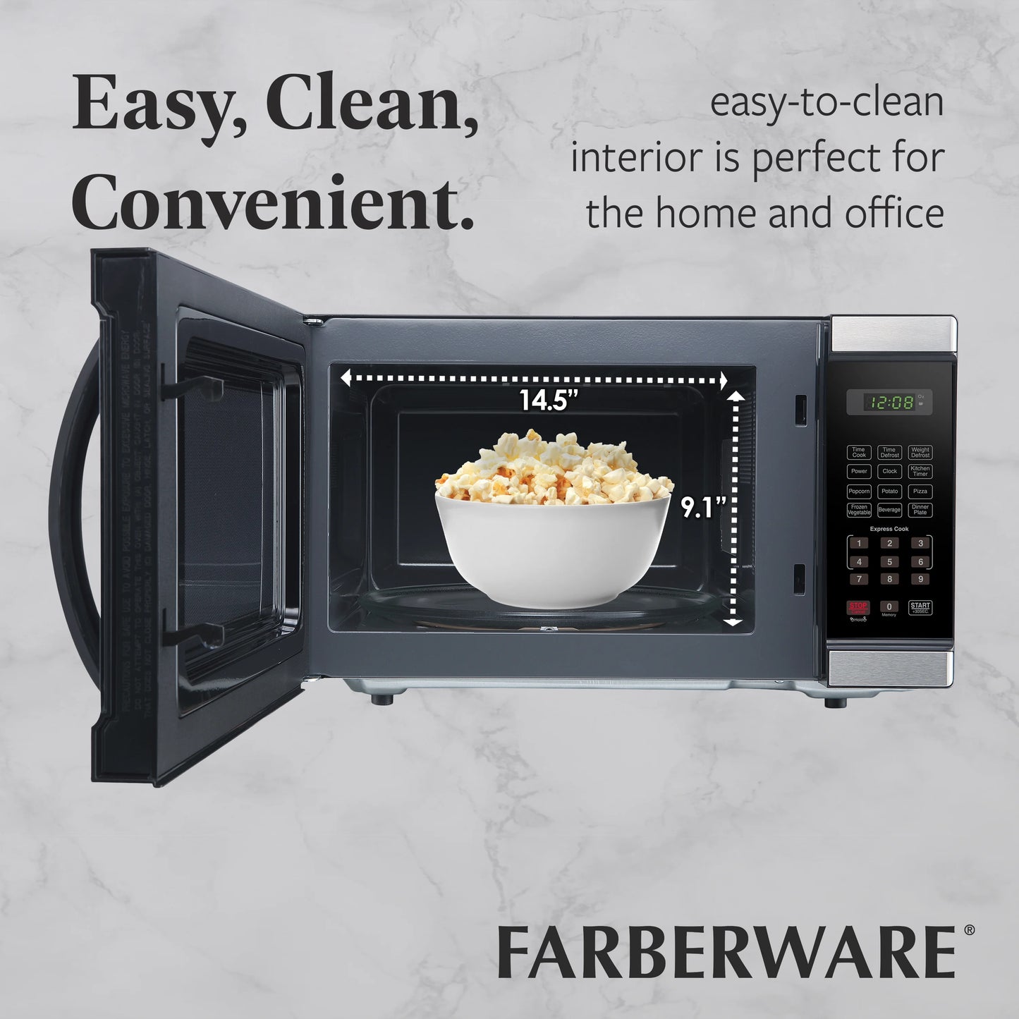 Farberware Countertop Microwave Ov 1100 Watts, 2.2 cu ft - Smart Sensor With LED Lighting and Child Lock - Perfect for Apartments and Dorms - Easy Clean Black Interior, Stainless Steel
