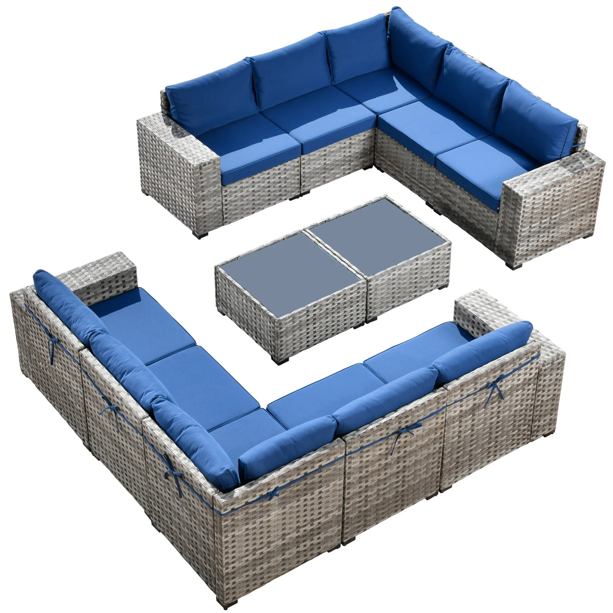Ovios 12 Pieces Outdoor Furniture All Weather Wicker Patio Conversation Sectional Sofa Set with Side Table for Garden Backyard