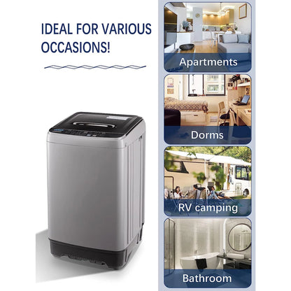 Full-Automatic Washing Machine, Portable Laundry Washer, Compact 17.7 lbs, LED Display, Drain Pump, 10 Wash Programs 8 Water Levels