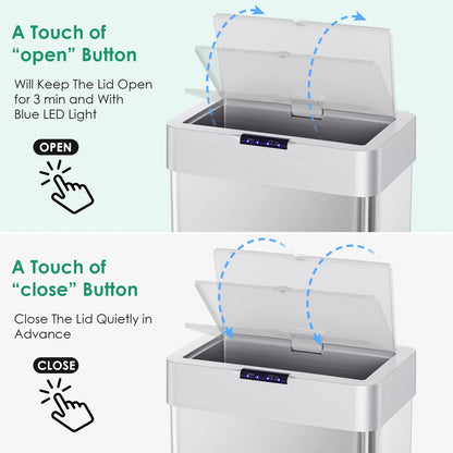 LAZY BUDDY 60 Liter / 16 Gallon Stainless Steel Motion Sensor Trash Can for Kitchen, Bathroom, Rectangular