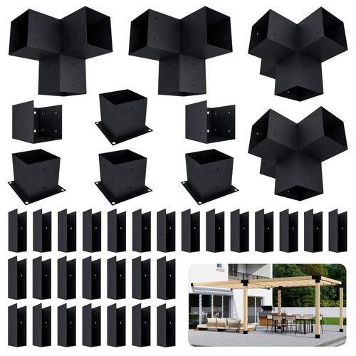 DIY Modern Deck Pergola Bracket Kit for Up to 12 x 22 Pergola Attached to Deck - Metal 6x6 Brackets for DIY Wood Pergola (Lumber Not Included)