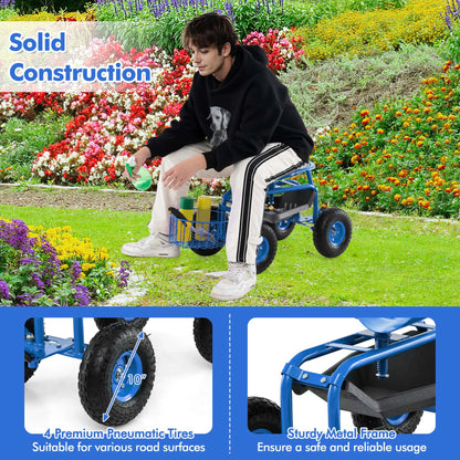 Costway Garden Cart Rolling Work Seat for Planting with Extendable Handle Green