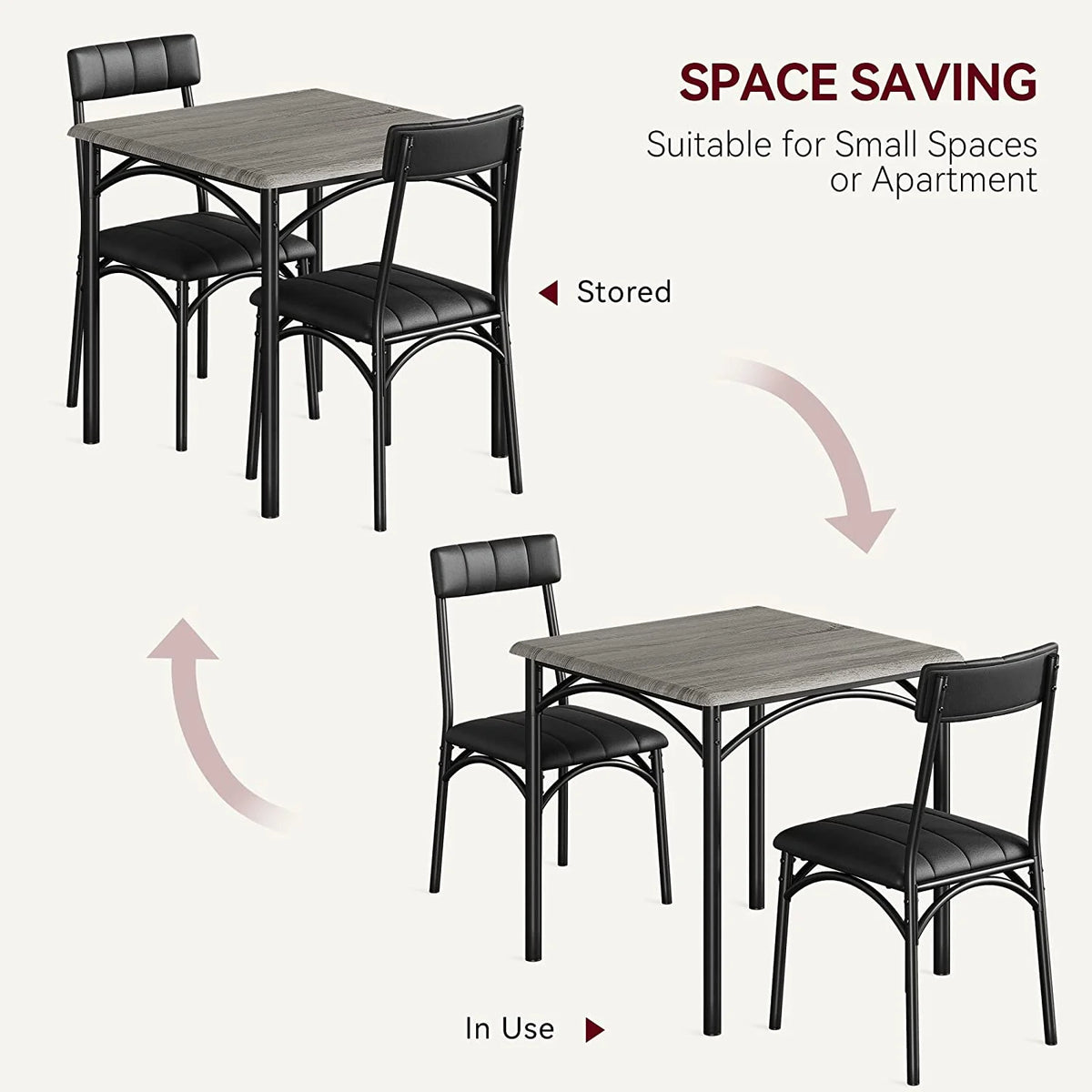 Dining Table Set for 2, Kitchen Table and Chairs for 2 with Upholstered Chairs, 3 Piece Dining Room Table Set, Square Kitchen Table Set for Small Space, Apartment, Studio