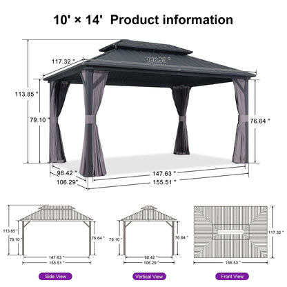 PURPLE LEAF 8' X 8' Gazebo Outdoor Gazebo Permanent Hardtop Gazebo with Galvanized Steel Double Roof for Patio Backyard Deck Aluminum Gazebo with Netting and Curtains Grey