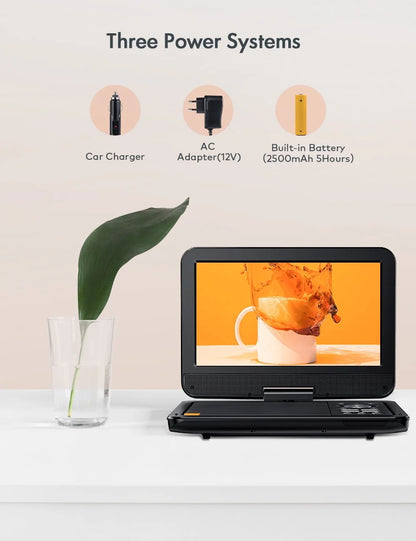 12.5" Portable DVD Player for Car 10.5" HD Swivel Screen Gift for Kids, 6 Hour Rechargeable Battery with Car Charger and AC Adaptor