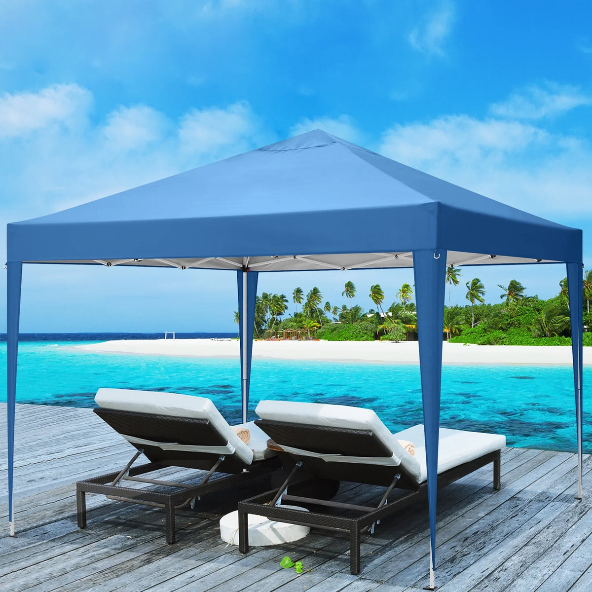 SANOPY 10'x10' EZ Pop Up Canopy Tent Outdoor Party Instant Shelter Portable Folding Beach Canopy with 4 Sandbag & Carrying Bag, Black