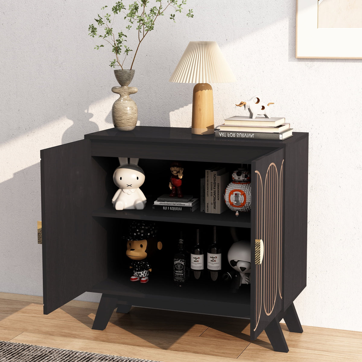 LEFHDA 2PCS Buffet Cabinet, Sideboard Cabinet with Storage, Accent Storage Cabinet with Carved Arc Door Design for Kitchen Dining Room, 2 Doors Buffet Cabinet with Adjustable Shelves