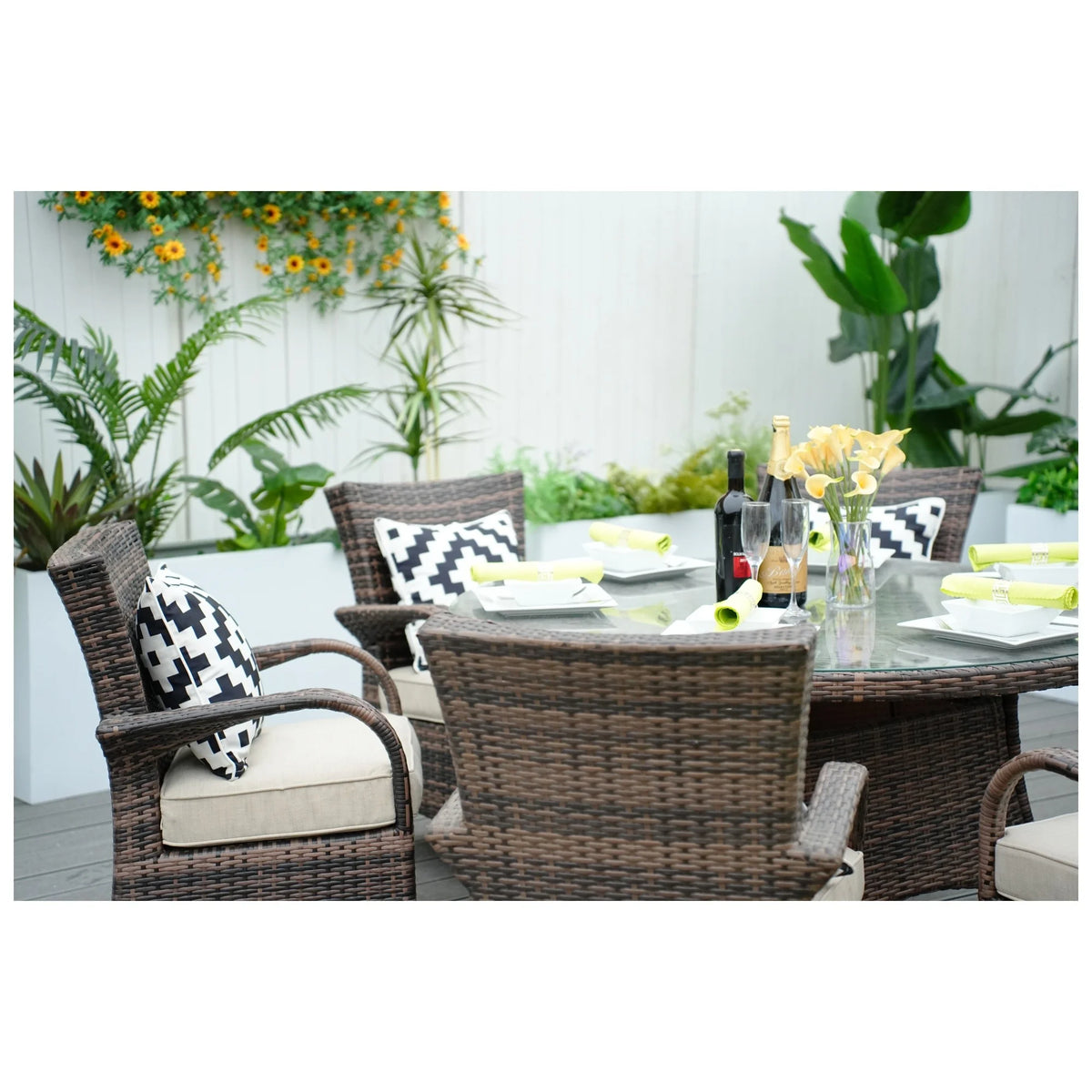 Direct Wicker 7 Piece Patio Dining Set with Rattan Chairs and Cushions, Grey