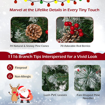 Costway 7 FT Pre-Lit Artificial Christmas Tree Hinged with Pine Needles 400 LED Lights