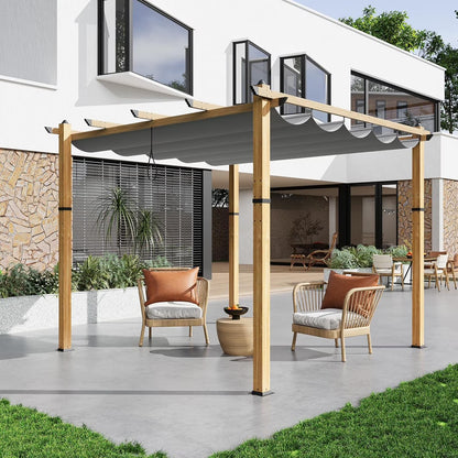 Outdoor Aluminum Pergola with Retractable Canopy, Reinforced 4-Sided Base, Waterproof & UV-Resistant Adjustable Roof, Modern Design for Patio, Deck, Backyard, and Garden