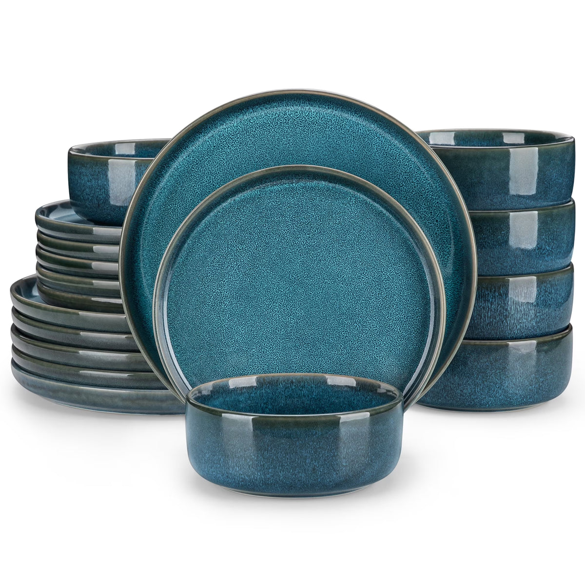 vancasso, 18 Piece Dinnerware Set, Stoneware Tableware Set For 6, Blue Dishes Plate