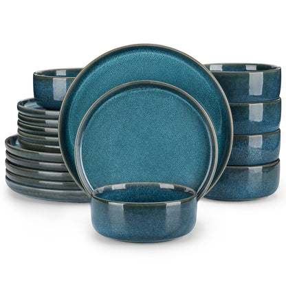 vancasso, 18 Piece Dinnerware Set, Stoneware Tableware Set For 6, Blue Dishes Plate