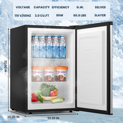 Electactic Upright Freezer, Energy Saving 3.0 Cu.ft Single Door Compact Upright Freezer with Reversible Door(Black)