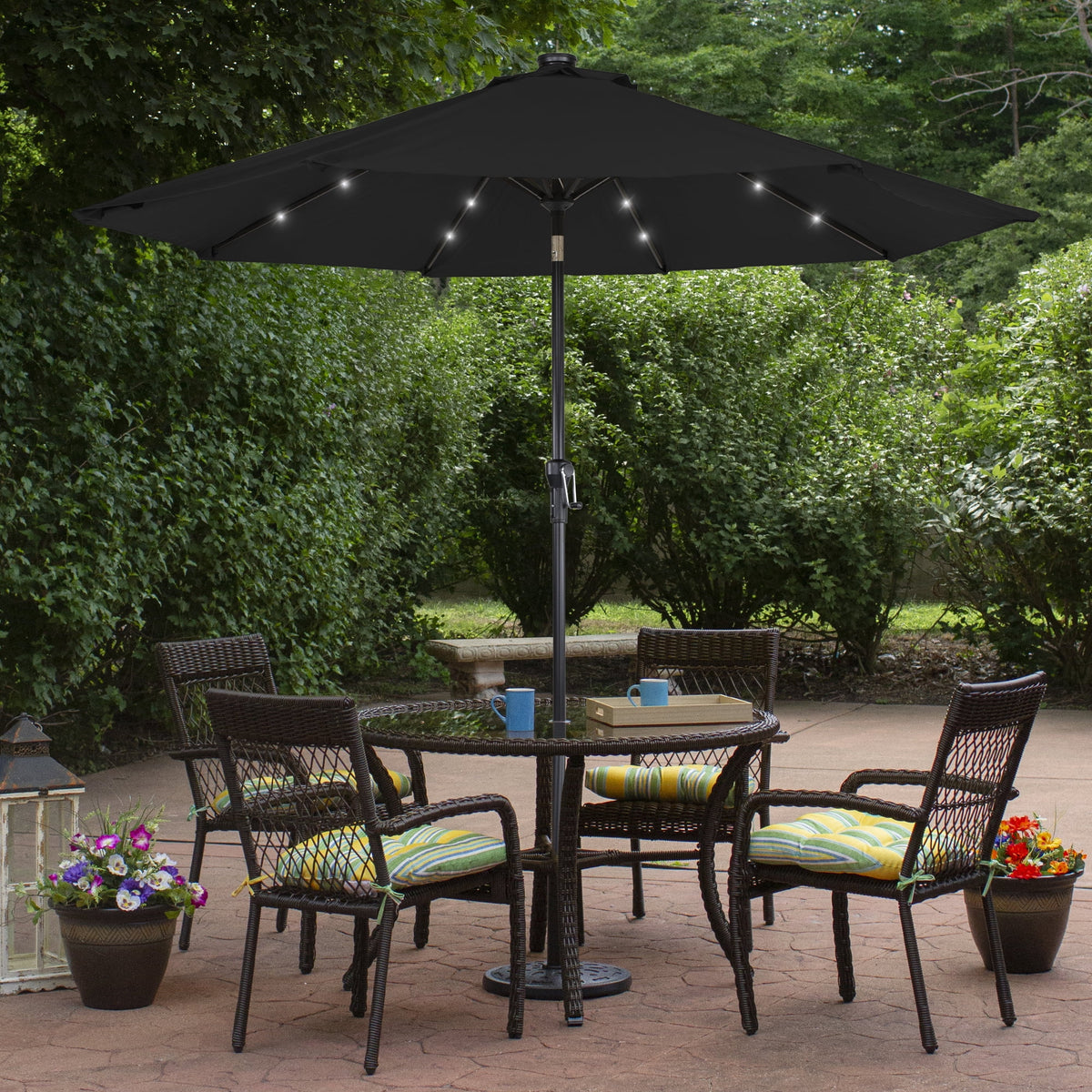 Northlight 9ft Solar Lighted Outdoor Patio Market Umbrella with Hand Crank and Tilt, Pink