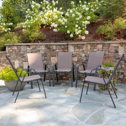 Flash Furniture 5 Pack Brazos Series Brown Outdoor Stack Chair with Flex Comfort Material and Metal Frame