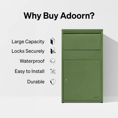 Adoorn Package Delivery Boxes for Outside, Large 36 x 20.5 x 15 (HxWxD) Security Package Box, Free Standing Anti-Theft Parcel Drop Box - Black