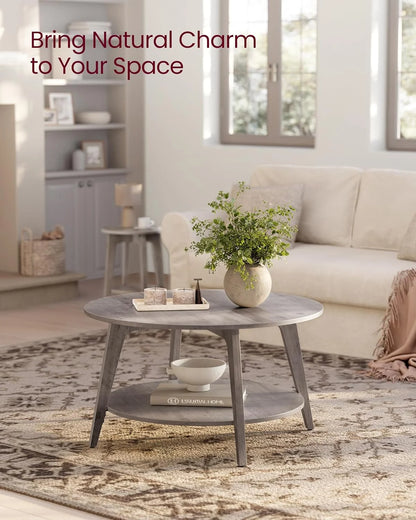 VASAGLE Round Coffee Table, 2 Tier Coffee Table with Storage, for Living Room, 31.5 x 17.7 Inches, Easy to Assemble, Honey Brown