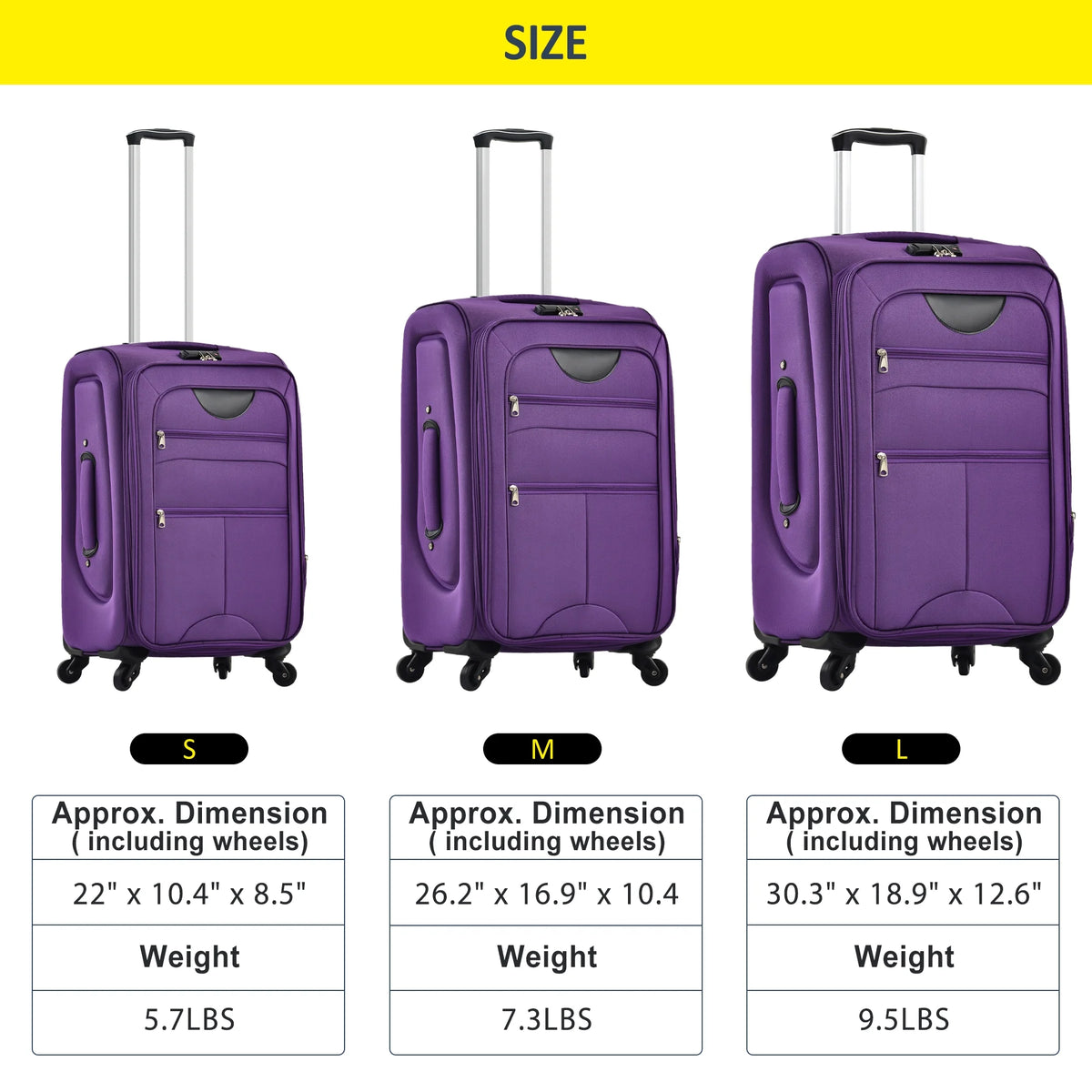 EUROCO 3 Piece Softside Luggage Set,Expandable Suitcase Set with TSA Lock and Spinner Wheels,Lightweight Suitcase for Men Women(20",24",28"),Black