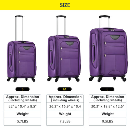 EUROCO 3 Piece Softside Luggage Set,Expandable Suitcase Set with TSA Lock and Spinner Wheels,Lightweight Suitcase for Men Women(20",24",28"),Black