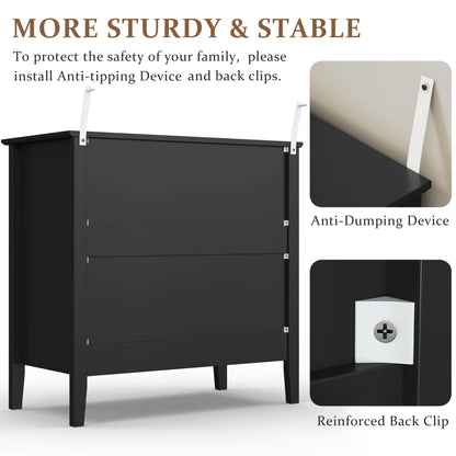 May Color Large White 3 Drawer Dresser Set of 2 with Fluted Panel, Modern Chest of Drawers with Silent Slide Drawers, Wood Accent Nightstand with Storage for Bedroom Living Room, Hallway