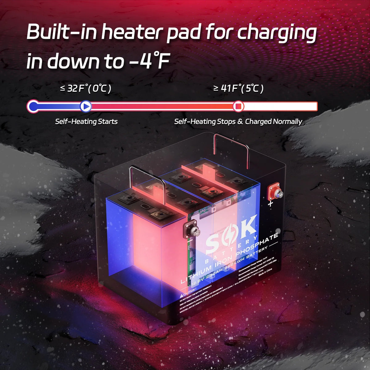 SOK Bluetooth 12V 280AH Lifepo4 Battery 12Volt Lithium Battery. Built-in 200A Smart BMS, Support Low Temperature Charging (-4�H/-20��). for Boat Off-Grid RV Solar Marine Trolling Motor. Aluminum Shell.