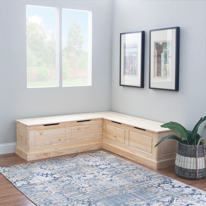 Linon Nook Bench Collection L-Shaped Wood Farmhouse Breakfast Bench with Hidden Storage, White