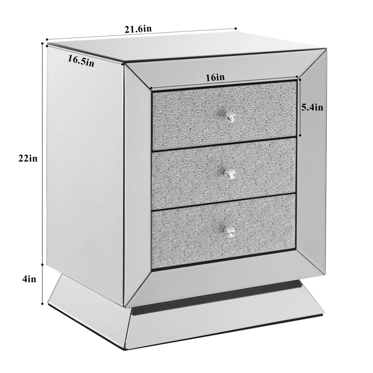 Elegant Mirrored Three-Drawer Cabinet with Diamond-Cut Glass Inlay Drawers, Space-Saving Storage Solution for Living Room, Bedroom, Entryway, Hallway or Sofa Side