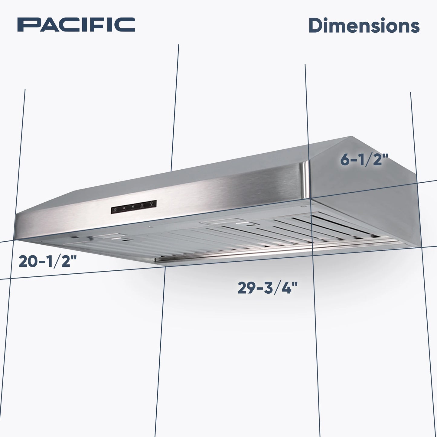 Pacific Economy Pro Under Cabinet Ducted Range Hood 30 inch - 850 CFM 3-Speed Powerful Kitchen Vent Hood - Electric Stainless Steel - Ultra Quiet, Glass Touch Control, 6W LED Lights PR6830AS