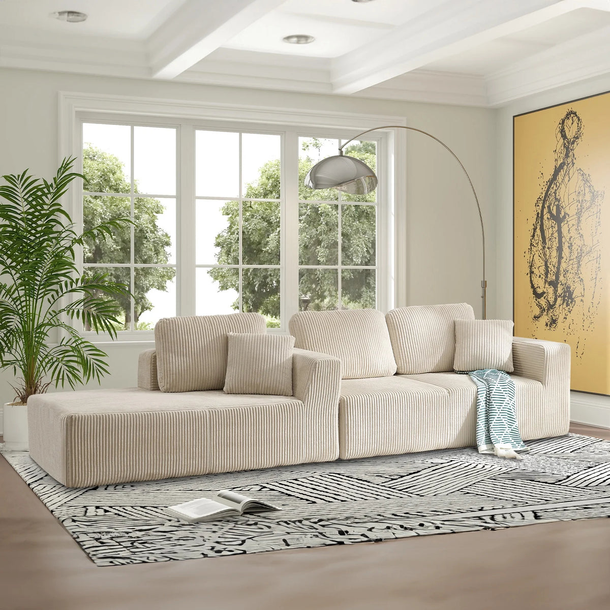 Bonzy Home Sectional Sofa with L-Shape Chaise,Modern Modular Sofa Upholstered Couch Corduroy Fabric for Living Room Bedroom Beige