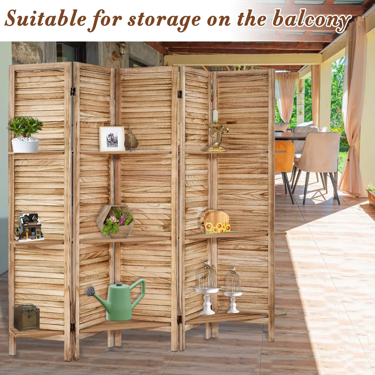 6-Panel Room Divider with Shelves5.6ft Tall Folding Privacy Screen Panels, Room Divider Wall, Divider for Room Separation, Room Divider ShelvesEffectively Block SightNatural