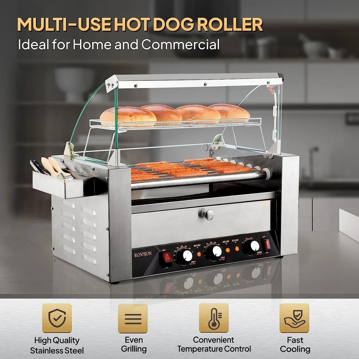 ROVSUN 1050 W 18 Hot Dog Capacity Commercial Hot Dog Roller Grill