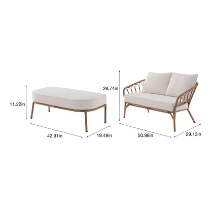 Better Homes & Gardens Willow Sage All-Weather Wicker Outdoor Loveseat and Ottoman Set, Beige