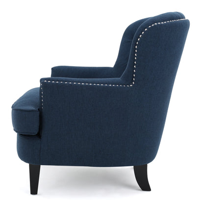 Noble House Tanner Tufted Fabric Club Accent Chair, Dark Blue