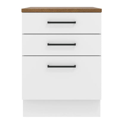 Madesa Hazel Kitchen Storage Base Cabinet with 3 Drawers 23 Inch Wide Engineered Wood Painted Finish Floor Mount Removable Plinth - White
