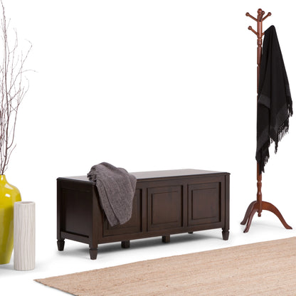 Simpli Home Connaught SOLID WOOD 51 inch Wide Traditional Storage Bench Trunk in Dark Chestnut Brown
