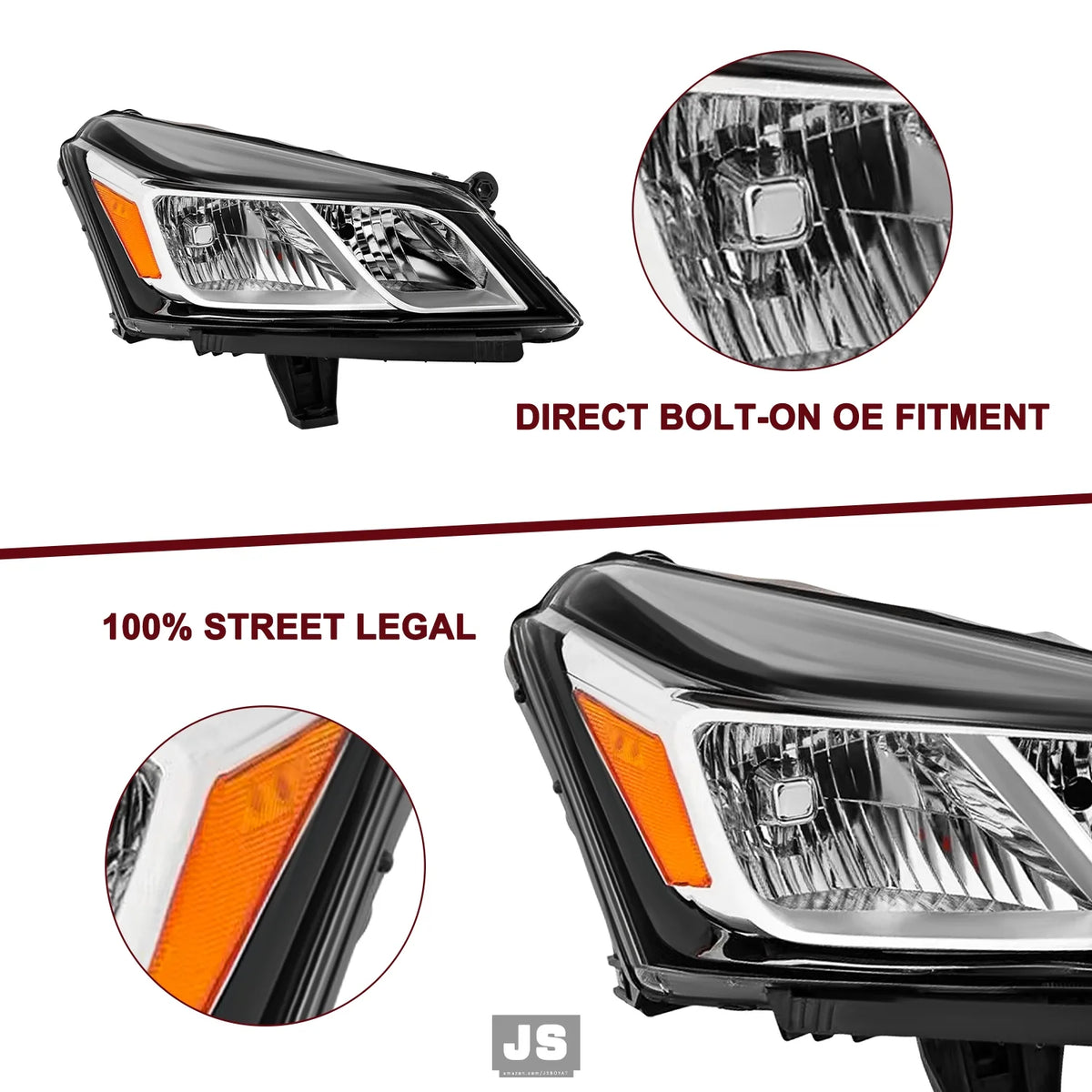 Headlights For 2013-2017 Chevy Traverse Chrome Factory Style Headlamps LH+RH Set