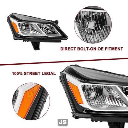 Headlights For 2013-2017 Chevy Traverse Chrome Factory Style Headlamps LH+RH Set