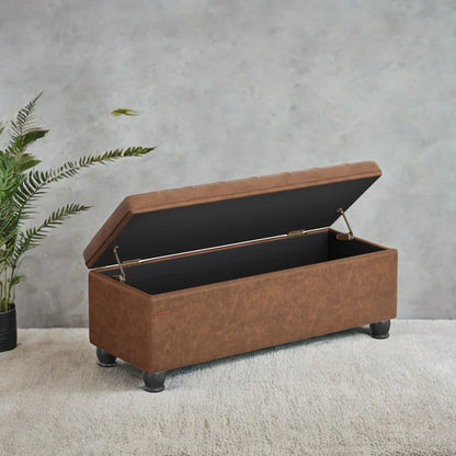 SONGMICS 46.5" Storage Ottoman Bench Storage Bench Bedroom Bench 330lb Load Capacity Solid Wood Legs Light Gray
