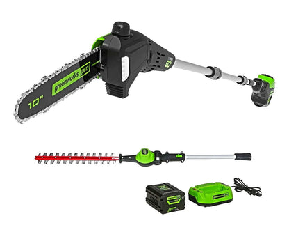 Greenworks 60V 10" Cordless Pole Saw & 20" Pole Hedge Trimmer Combo Kit + 2.0 Ah Battery & Charger