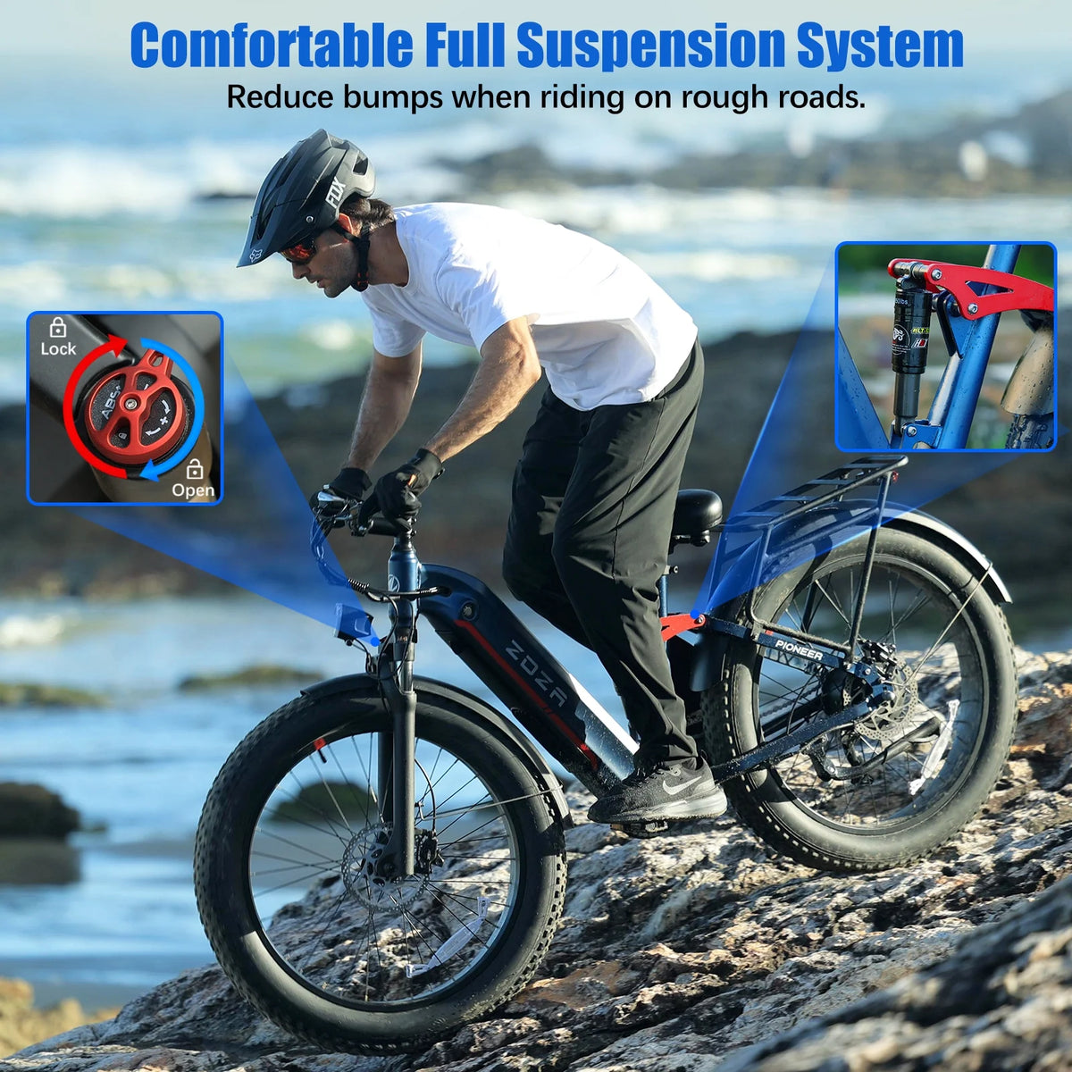 ZDZA Electric Bike for Adults, 26*4.0 Fat Tire 2000W Peak Motor 28MPH E-Mountain Bike, 48V 18Ah Off Road Ebike with Shelves, Dual Shock Absorbers UL2849
