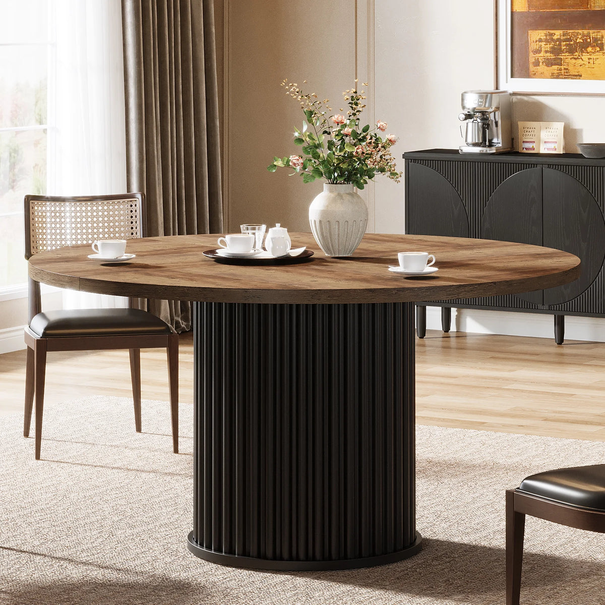 Tribesigns Black Round Dining Table for 4-6 People, 47.24-Inch Circle Wood Kitchen Table with Sturdy Fluted Metal Base, Modern Dining Room Furniture