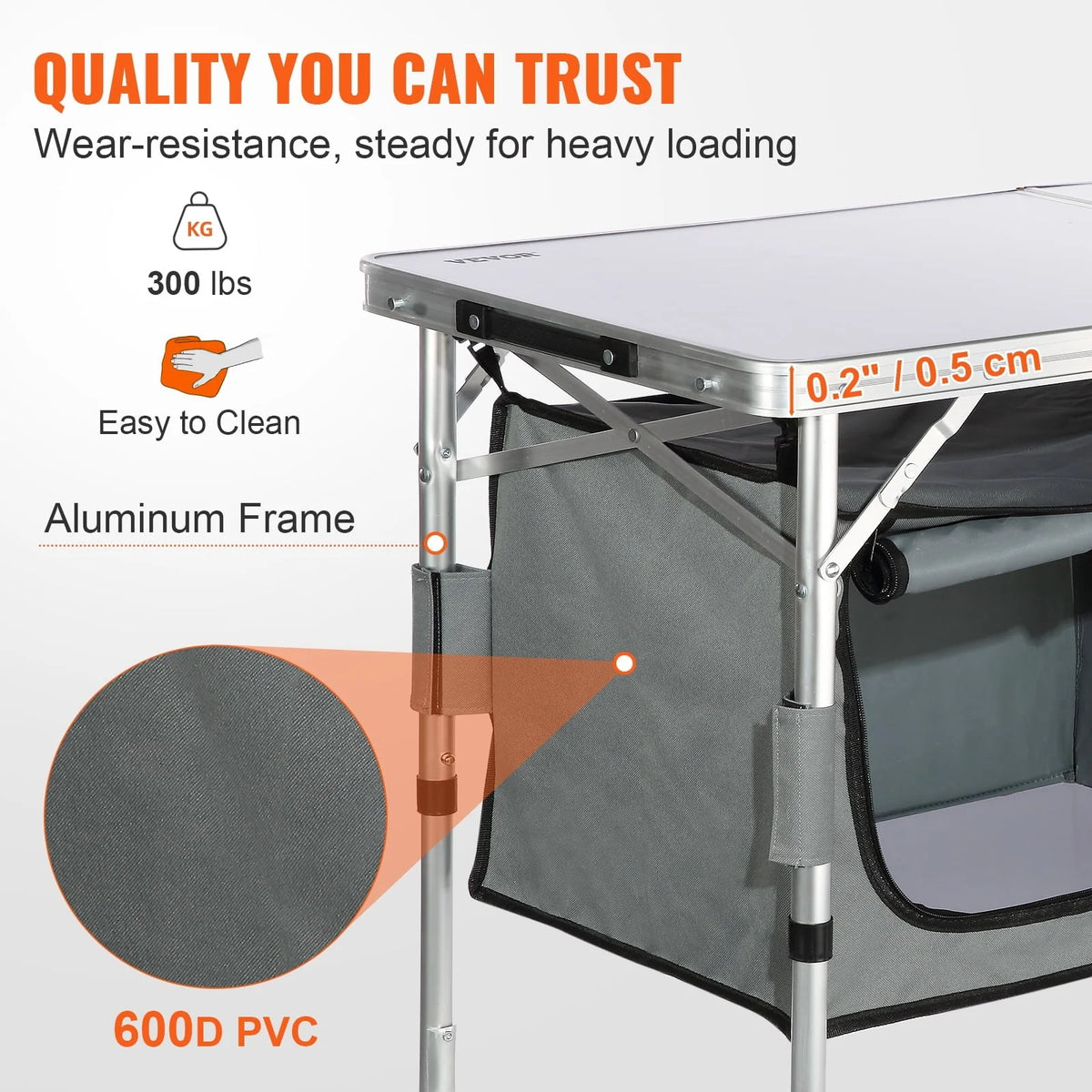 BENTISM Camping Kitchen Table Folding Portable Cook Station 3 Adjustable Heights