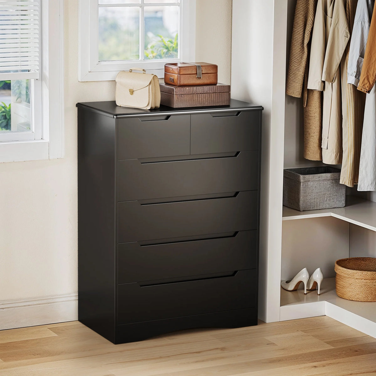 Dresser for Bedroom, Lofka 6 Drawer Dresser, Chest of Drawers Tall White Dresser with Anti-Tripping, Cutout Handles