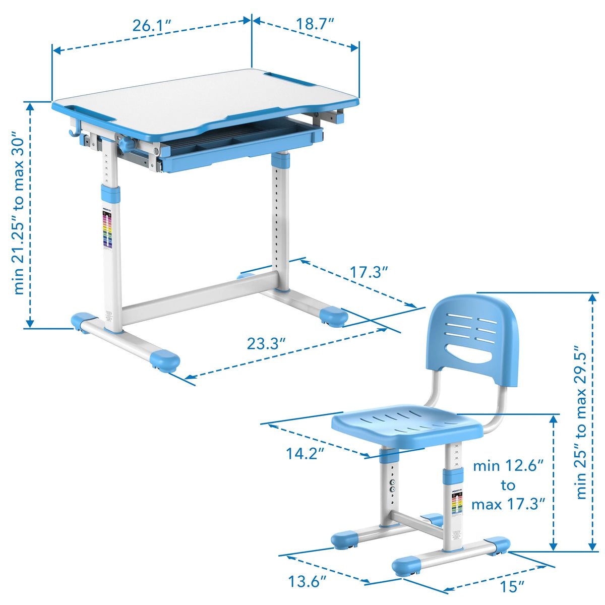 Mount-It! Kids Desk and Chair Set, Blue