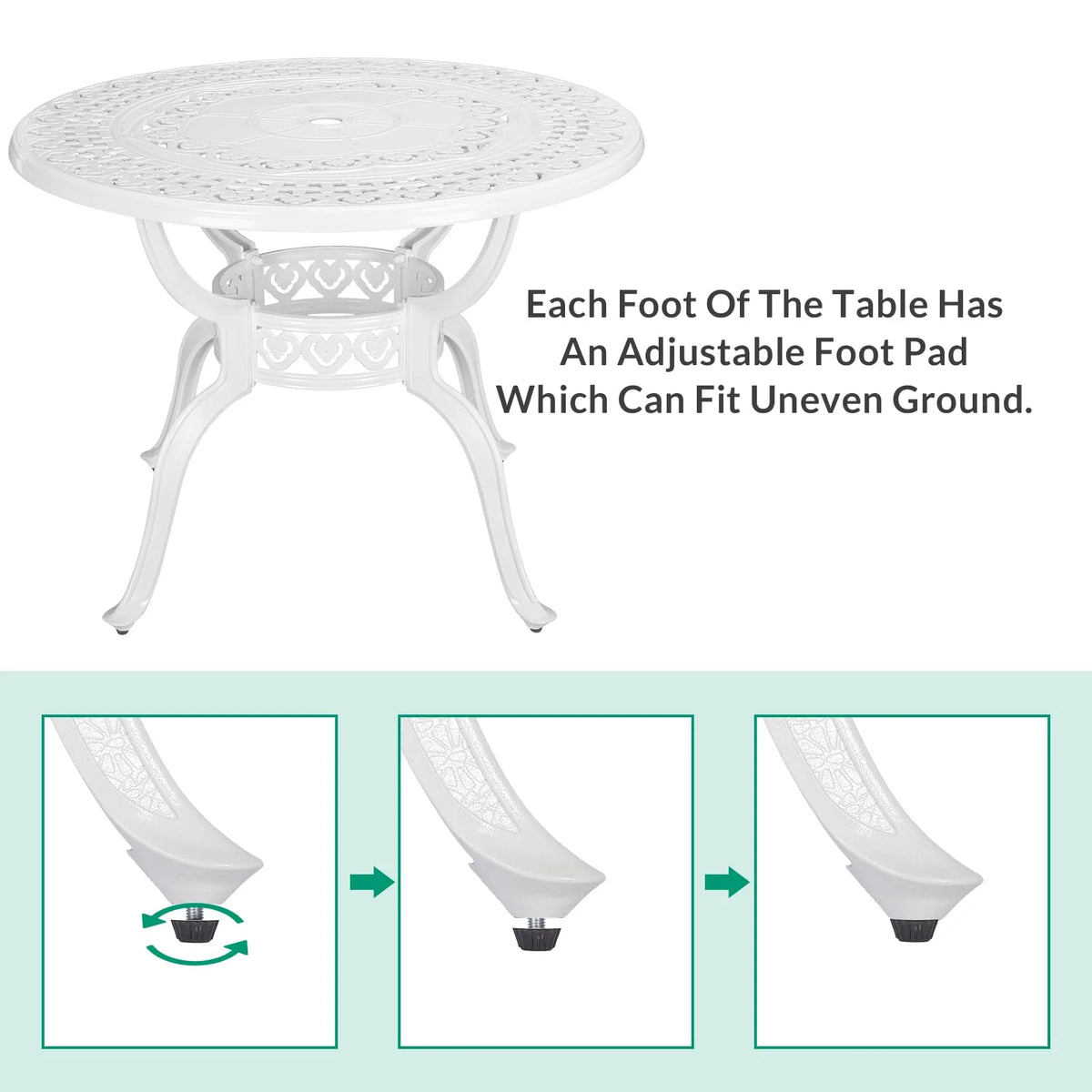 VIVIJASON 38.3" Patio Bistro Table Outdoor Dining Round Table Bronze Cast Aluminum Table with Umbrella Hole