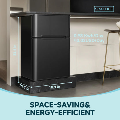 Simzlife 3.2 Cu ft Two Door Mini Refrigerator with Freezer, Compact Small Fridge Adjustable Removable Shelves, Sliver