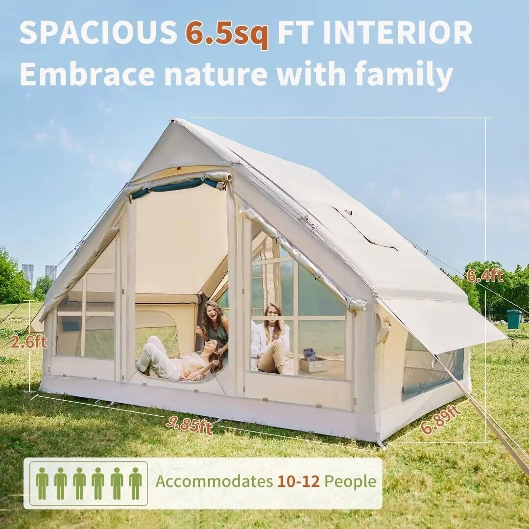 NAIZEA Inflatable Tent Air Glamping Tents 6Person Cabin Tent&Mesh&Chimney Window